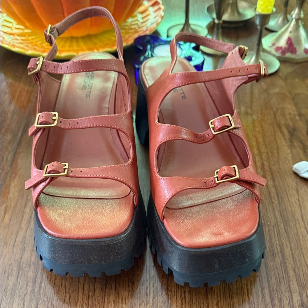 Charlotte Stone Ira Red Platform Mules